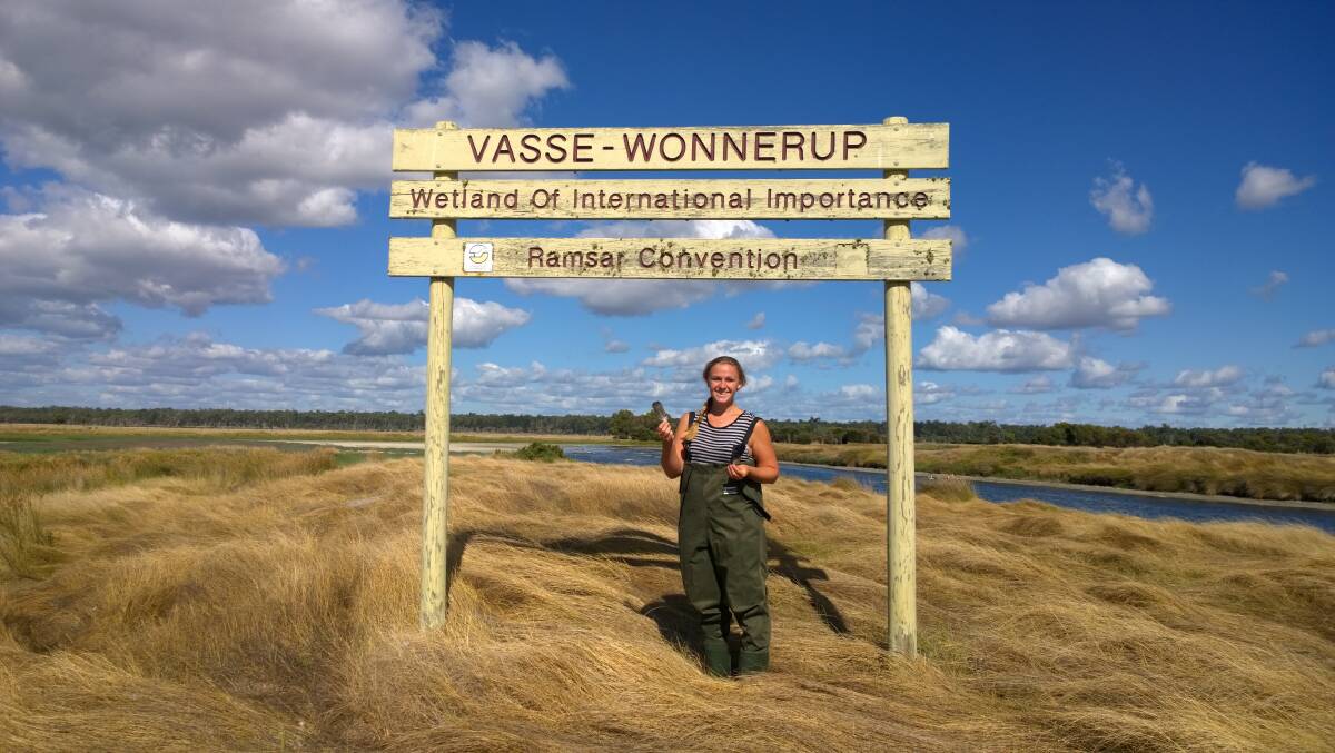 Murdoch University PhD student Sian Glazier is studying the diets of birds in the Vasse-Wonnerup Wetlands.