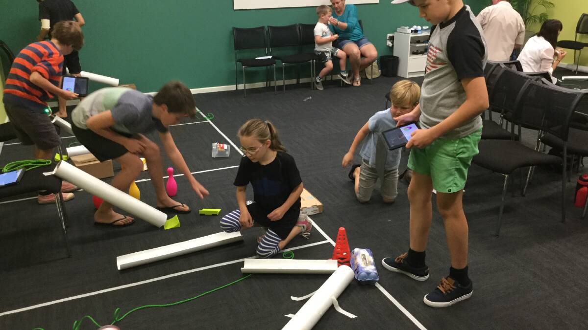 Busselton students making their own Sphero obstacle course. 