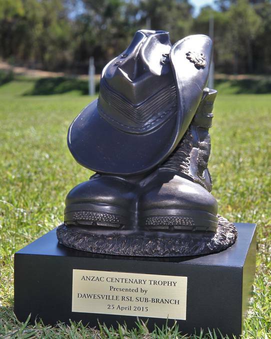 Anzac centenary trophy donated by the Dawesville RSL sub-branch. Photo: Andrew King. 