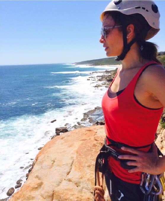 Natalie Imbruglia enjoying the view from the top after a big climb in the South West.