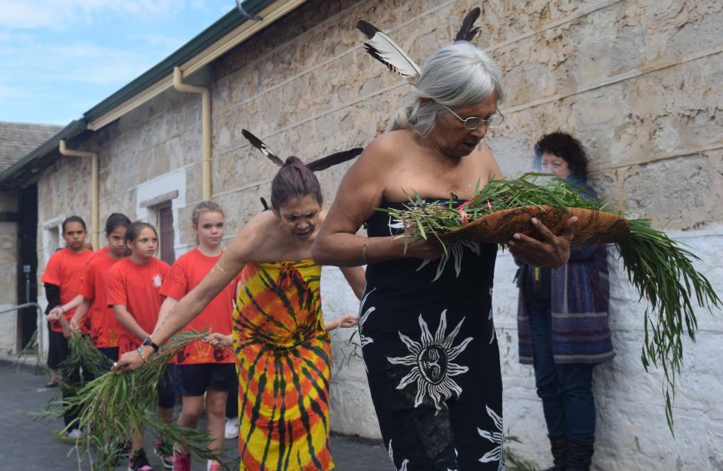 Smoking ceremony and sweeping dance performed by Busselton elders and school students.