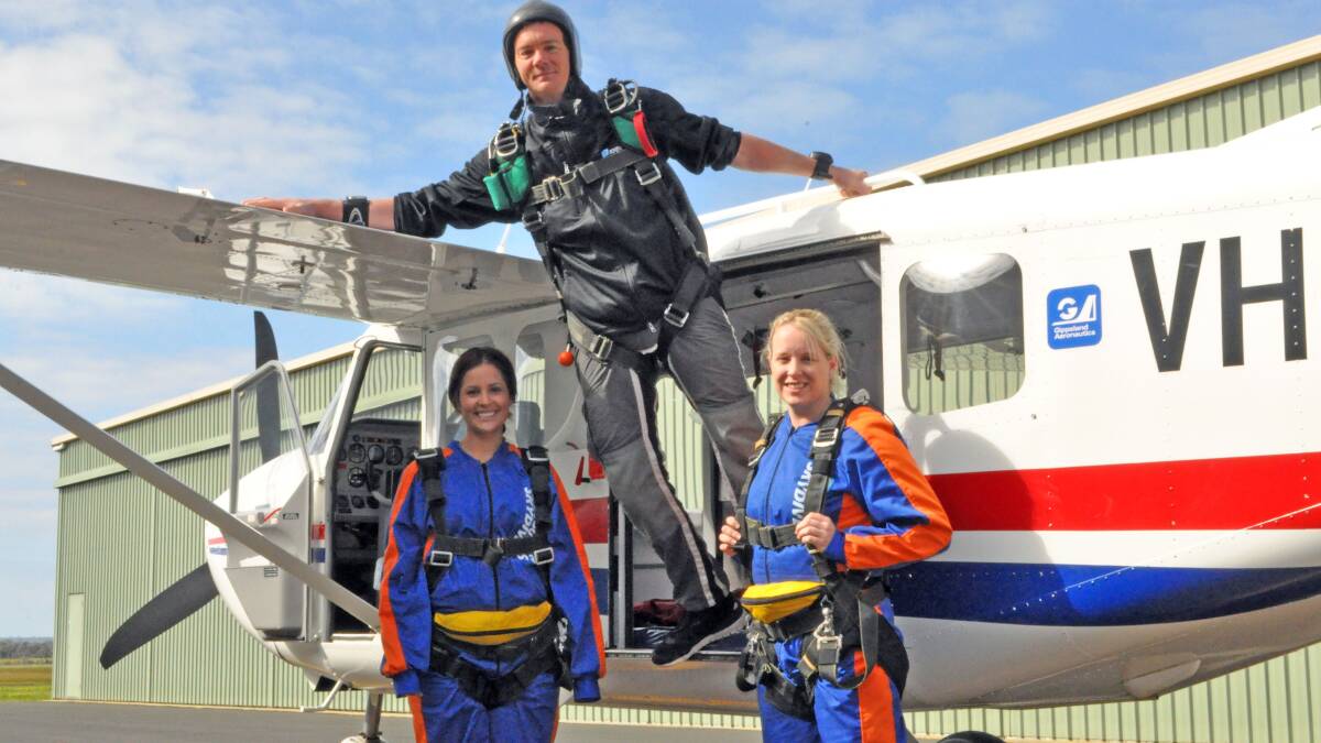 Southern Skydivers are part of the Recharge Yourself campaign launched by Geographe Bay Tourism Association. Pictures is sky diving instructor Mike Swingler, Kimberley Campbell and Katrina Davis.