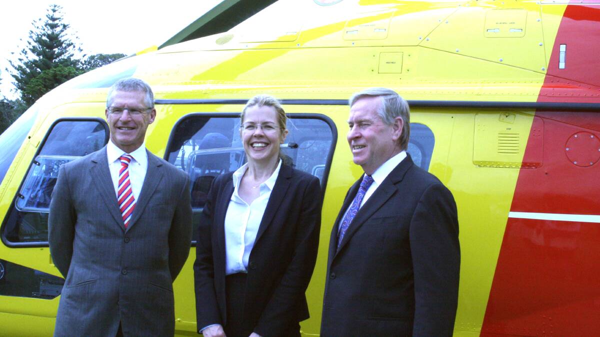 Liberal candidate for Vasse Libby Mettam with Premier Colin Barnett and Surf Lifesaving WA president.