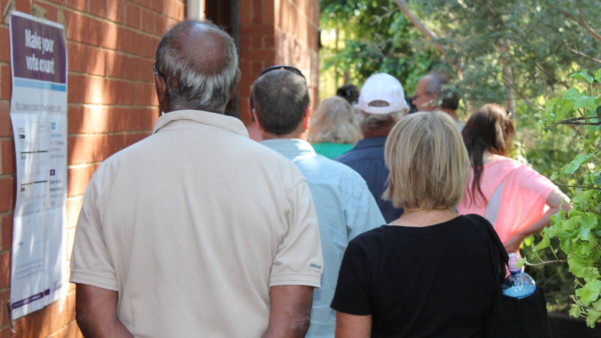 Voters waiting in line at Vasse Primary. 