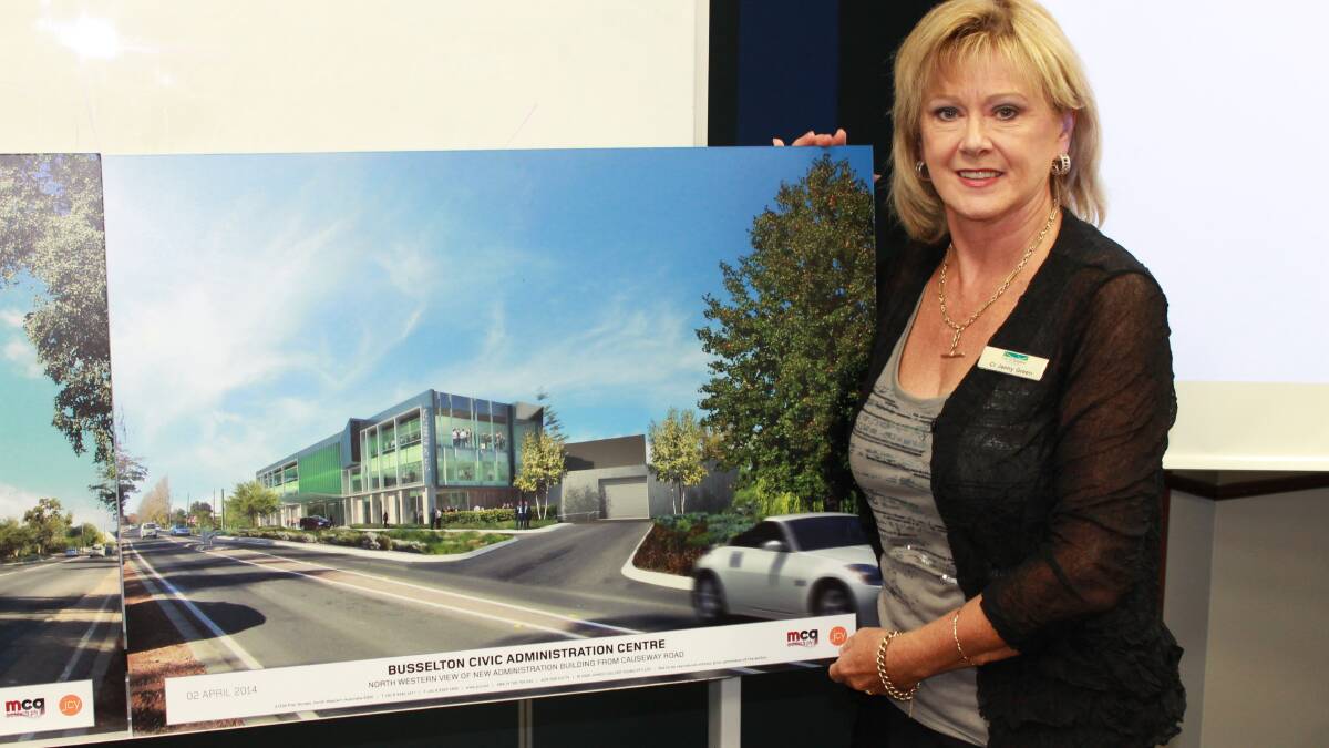 Councillor Jenny Green with the Multi-Functional Civic Centre proposal at last week's cultural partners group meeting.  