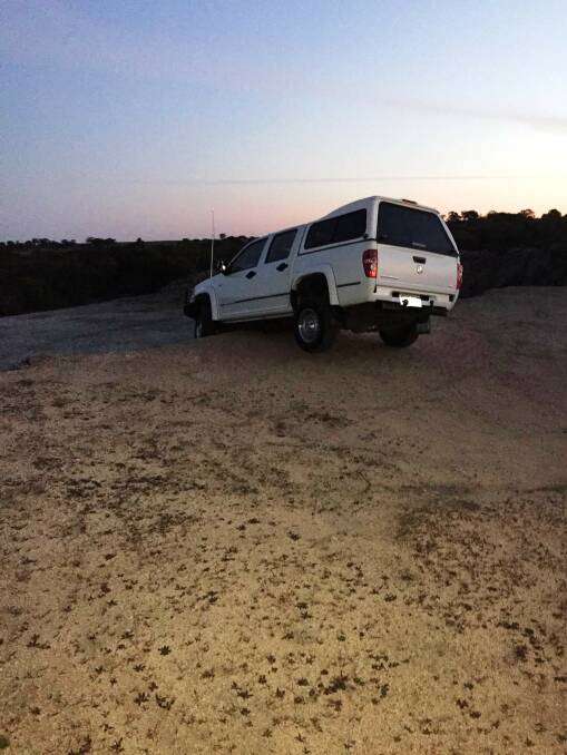 Merredin Police recovered this Holden Colorado ute from the edge of a cliff at Merredin Quarry, after it was stolen on Sunday.
