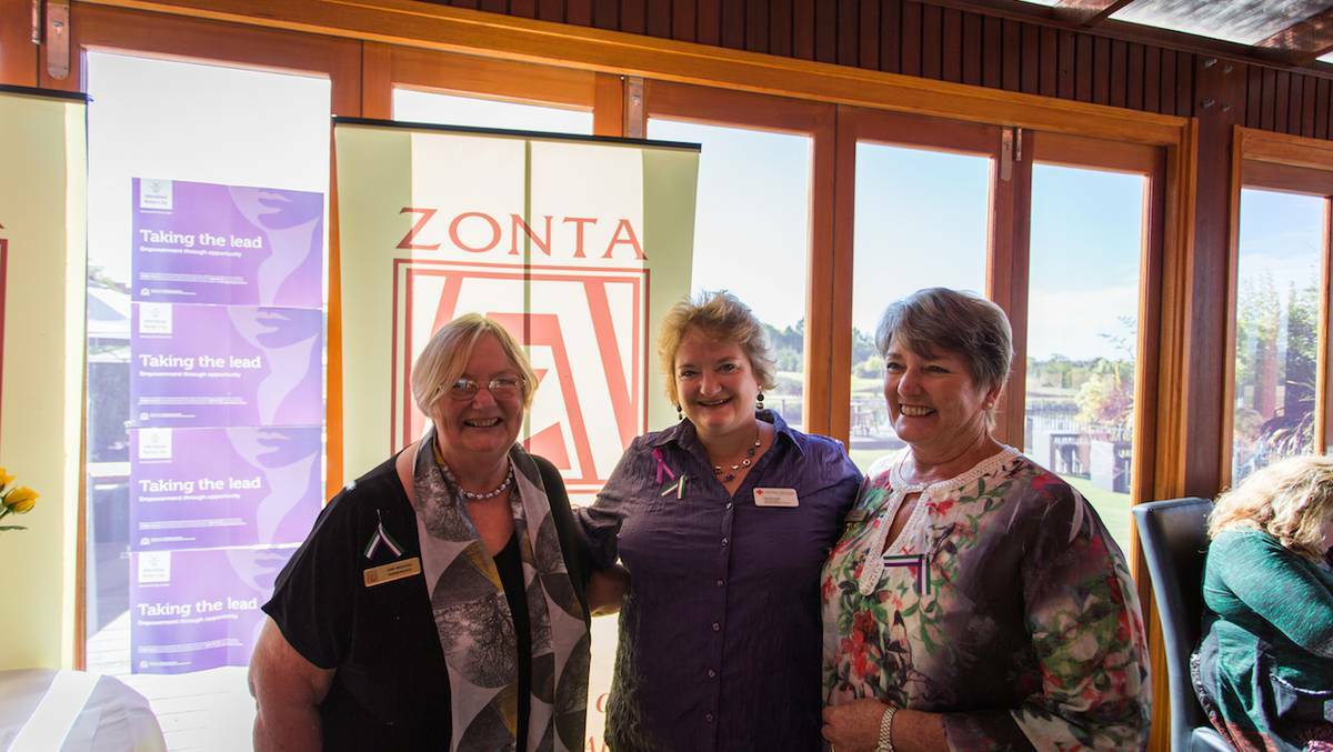 Jane Moulden with the Australian Red Cross representative Teri O'Toole and Zonta Club of Dunsborough president Linley Scott at last year's celebration.