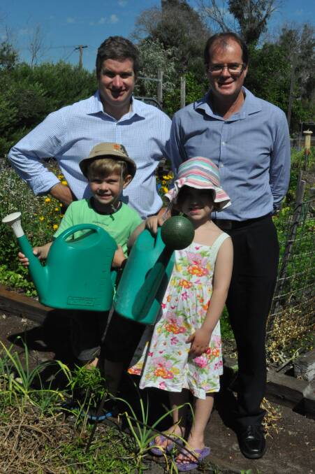 National party leader Brendon Grylls and National candidate for Vasse Peter Gordon with Busselton community gardeners Euwen Triffitt and Lola McSevich. 