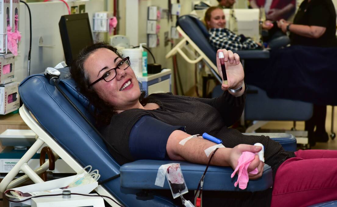 BLOOD NEEDED: Long-term blood donor Johanna Baker-Dowdell donates for the 52 time in her life to help prevent the critical blood shortage. Mrs Baker-Dowdell said she first donated at 21 years of age. Picture: Neil Richardson