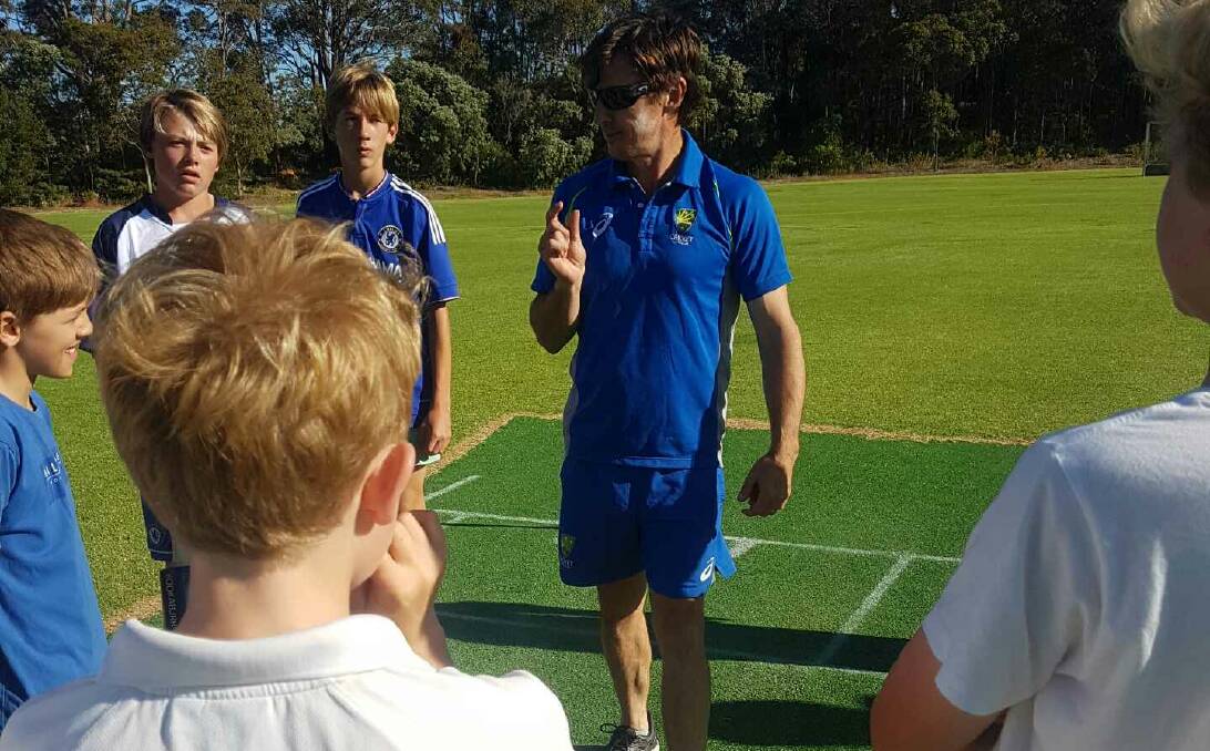 Cricketer Brad Hogg runs a coaching clinic with the Hawks. The club hosted Hogg on Sunday when he came to launch his new book The Wrong ‘Un. 