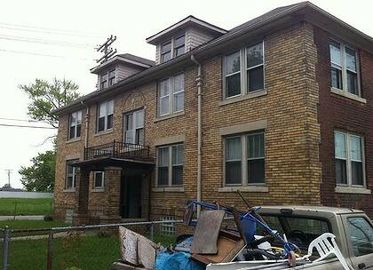 Crime scene ... the apartment block in Detroit that Greg McNicol had  bought and was renovating on the day he was shot.