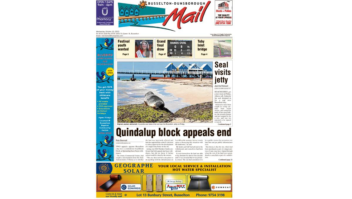 The Busselton-Dunsborough Mail front pages from 2012. 10-10-2012.