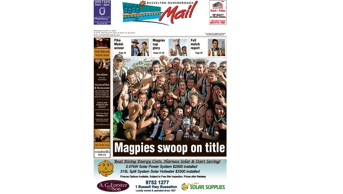 The Busselton-Dunsborough Mail front pages from 2012. 17-10-2012.