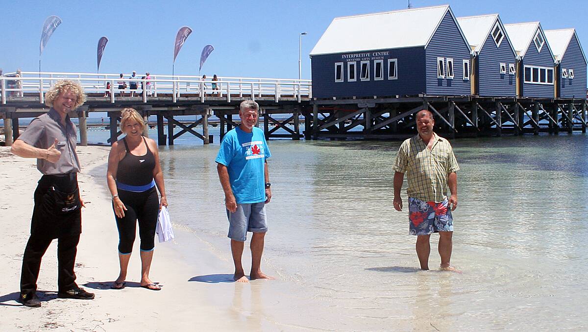 Maur “Muzza” Mere from the Goose Cafe, Cr Jenny Green, Barry Green and Cr Grant Henley will take part in the Busselton Jetty Swim on February 10.