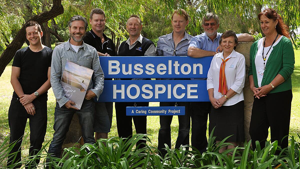 Gian Kurmann from Precision Print, Christian Fletcher, Brendan Vincent also from Precision Print, Glenn Paterson from Cape to Cape Financial Services, Rotarian Ian Clarke, Grant Betts of Grant Betts Design, Sue Barrett from William Barrett and Sons and Liz Bickley from the hospice.
