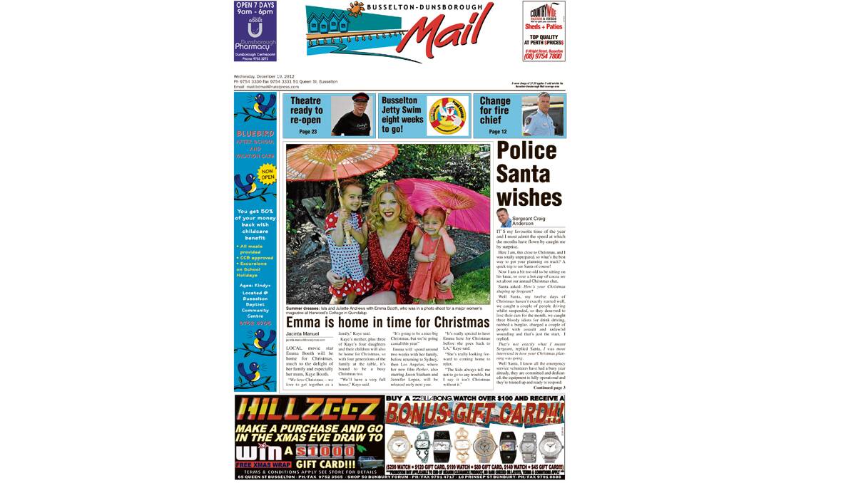 The Busselton-Dunsborough Mail front pages from 2012. 19-12-2012.