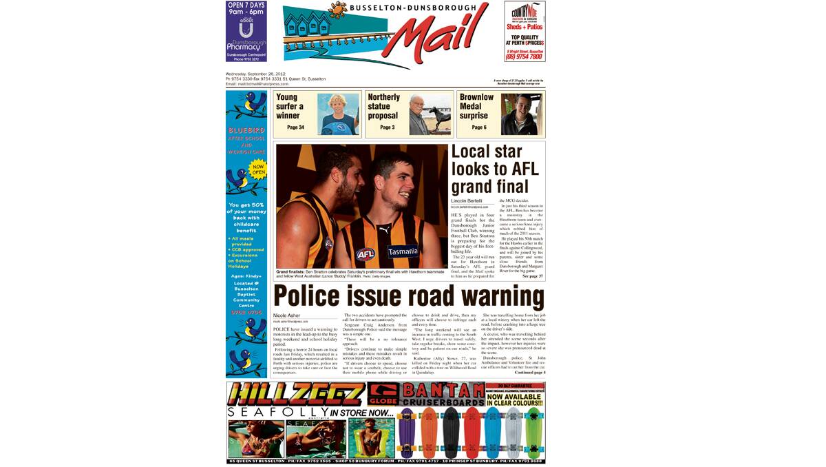The Busselton-Dunsborough Mail front pages from 2012. 26-9-2012.