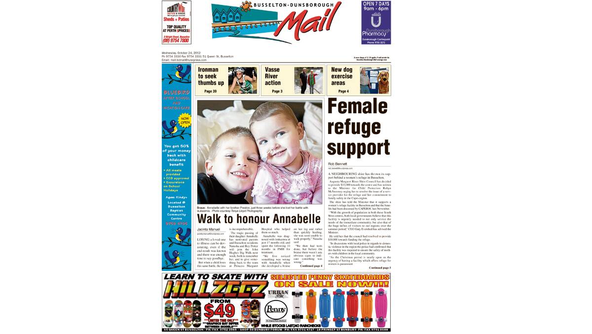 The Busselton-Dunsborough Mail front pages from 2012. 24-10-2012.