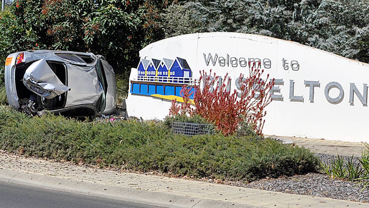 A car crashed into the ‘Welcome to Busselton’ sign on the Busselton Bypass in the early hours of yesterday morning.