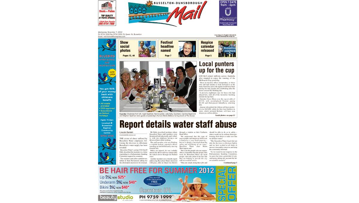 The Busselton-Dunsborough Mail front pages from 2012. 7-11-2012.