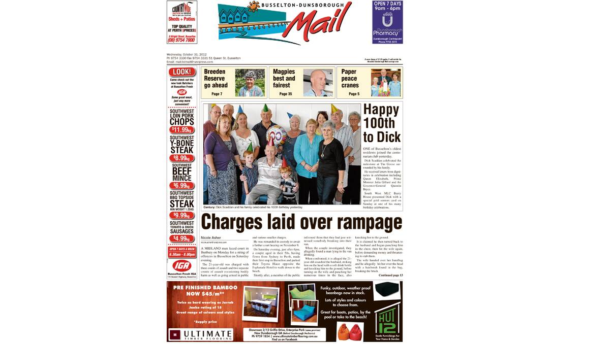 The Busselton-Dunsborough Mail front pages from 2012. 31-10-2012.
