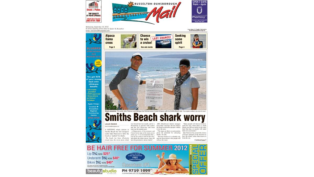 The Busselton-Dunsborough Mail front pages from 2012. 12-9-2012.
