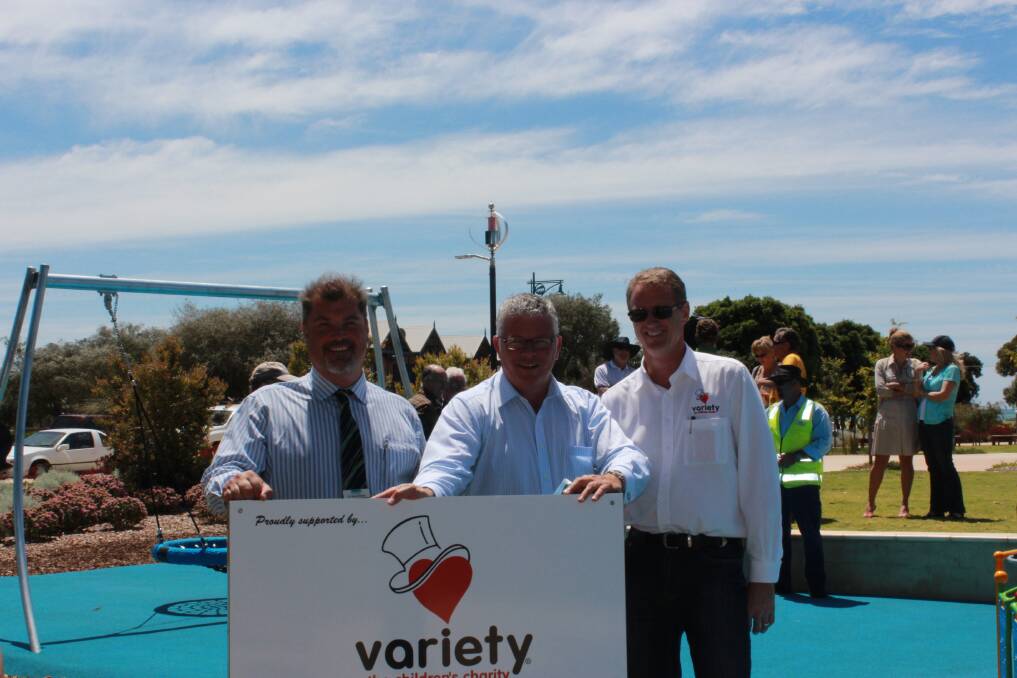 City of Busselton deputy mayor Grant Henley, Vasse MLA Troy Buswell and Variety chief executive officer Michael Pailthorpe.