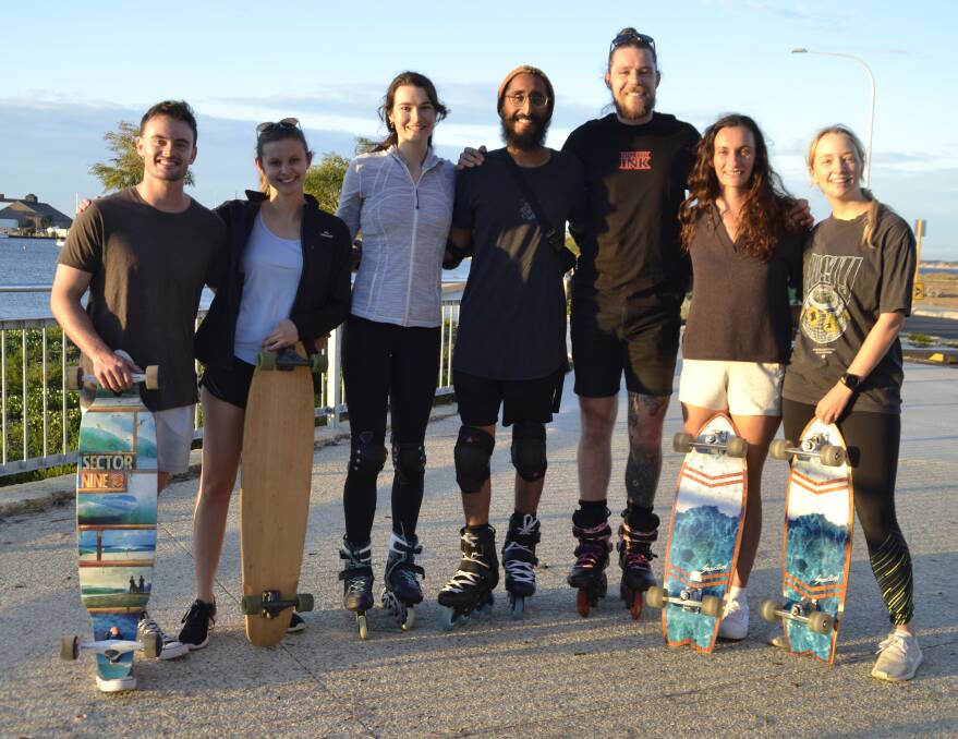 Skates, longboards and more: Bunbury Social Skating founder Gagan Singh, centre, said as long as skaters mastered how to break, they would always feel safe on skates. Picture: Pip Waller 