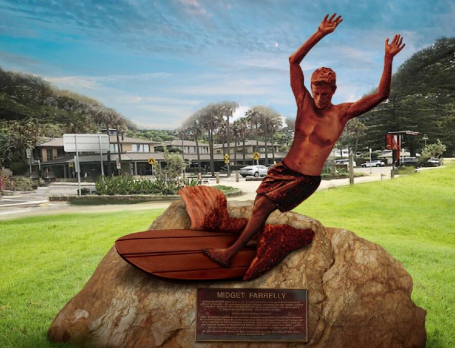 LEGACY IN STONE: A mock-up of what a statue of Midget Farrelly at Palm Beach could look like. Photo: Supplied