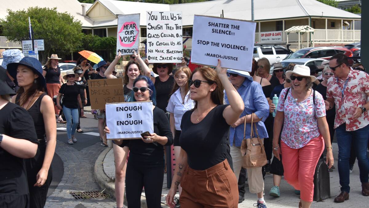 The crowd march to Forrest MP Nola Marino's office to deliver letters asking for the government to consider reforms for victims of sexual abuse.