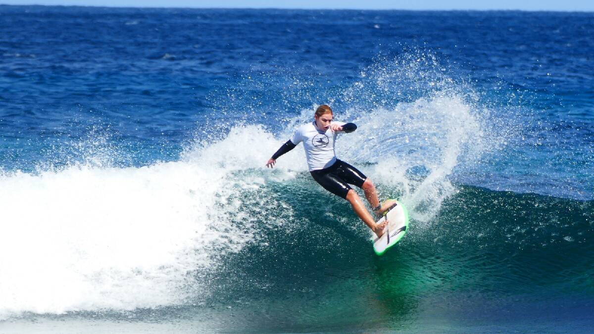 Ozzi Trigwell tearing up the waves on his new board. Picture: Supplied.
