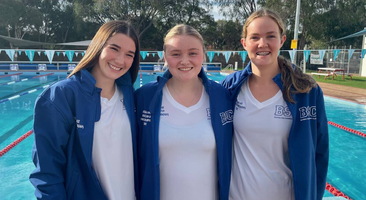 Nationals: Swimmers Scarlett Riddle, Amy Kerr and Violet Reynolds made waves in the National Para and Age Championships in Adelaide. Picture: Supplied.