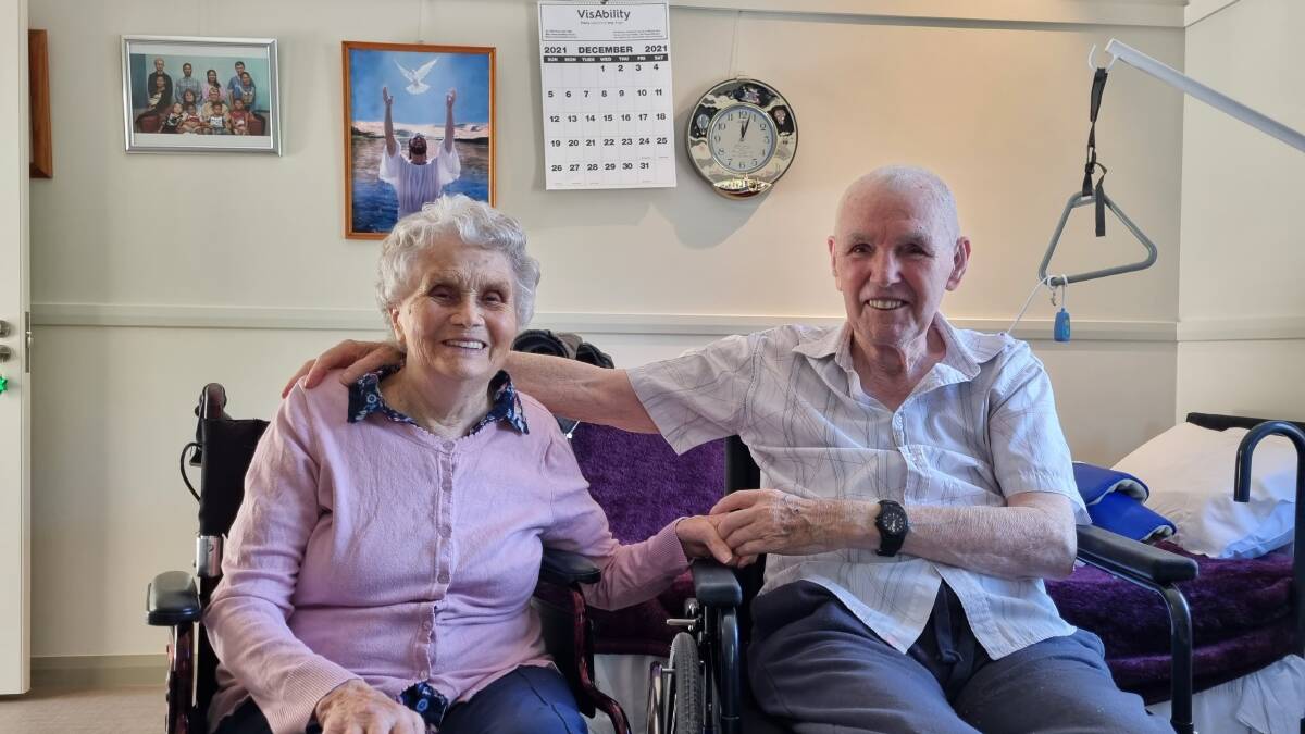 Side by side: Peter and Maureen Ansel celebrate their 71st wedding anniversary, in their shared room in Capecare Dunsborough. 