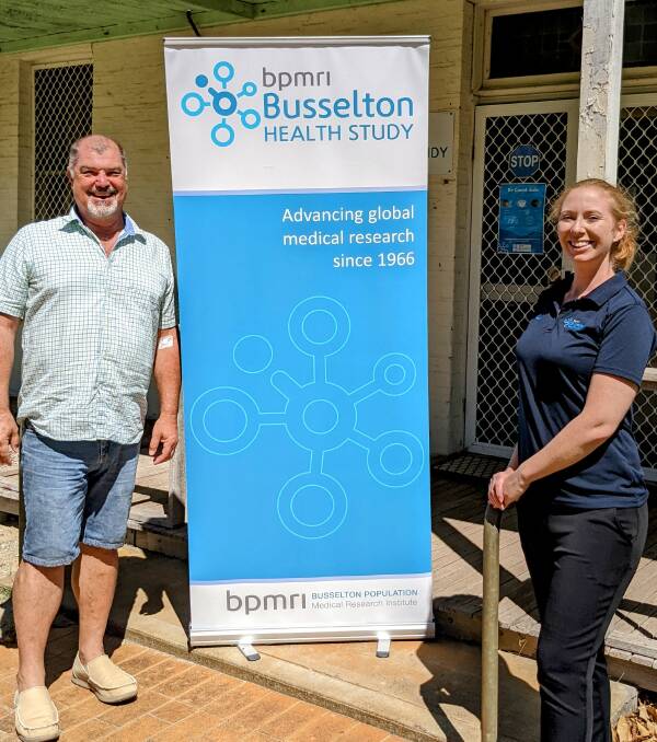 Mayor Grant Henley and BPMRI Research Assistant Rachel Migliore are calling on more participants for the Busselton Health Study. Picture: Supplied.