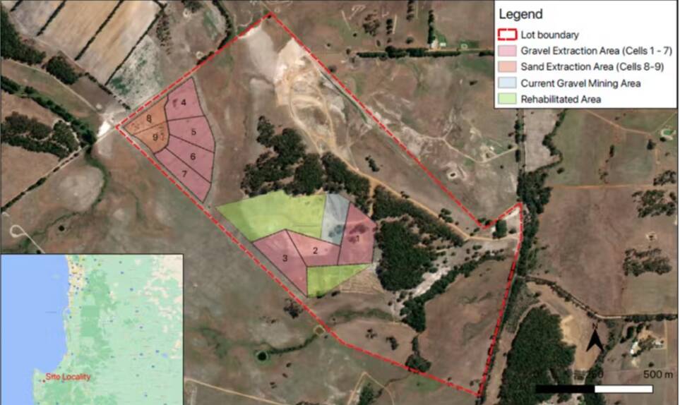 Extraction: Leeuwin Civil have applied to continue mining sand and gravel at the site on Jindong-Treeton Road. Picture: Accendo Australia.