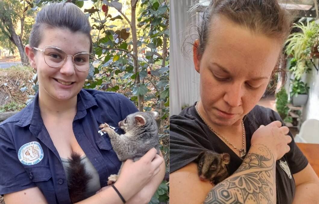 Carers Tiani Schultz and Georgia Payne take care of sick and injured wildlife from their own homes. Pictures: Supplied.