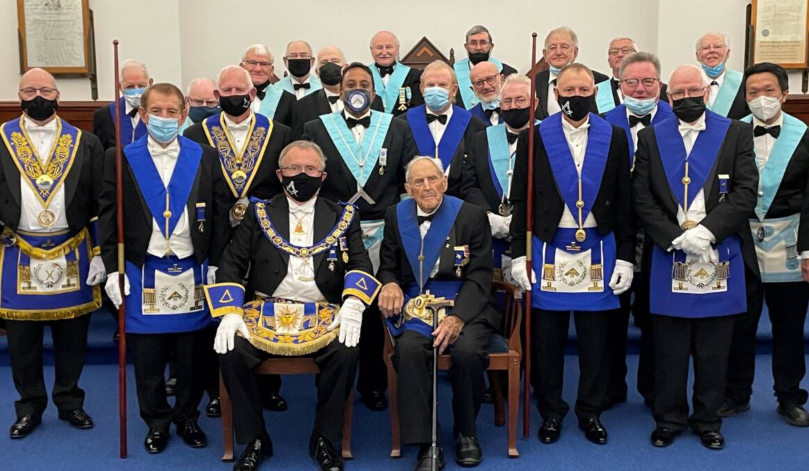 Homage: Keith MacKinnon is celebrated for 75 years of service to the Freemasons. Picture: Supplied.