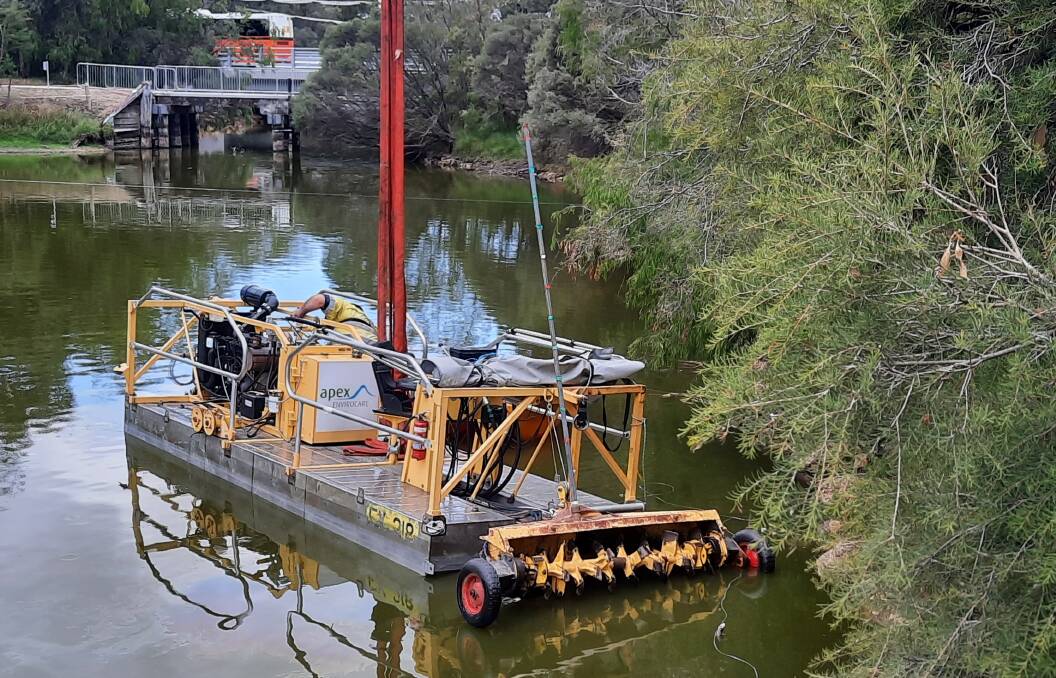 Project: A small dredge will pump sediment from the lower Vasse River through porous geotextile bags and return the water to the river. Picture: Keith Sims.