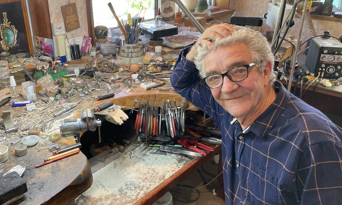 John Miller at his work bench. Picture by Catherine Massey. 