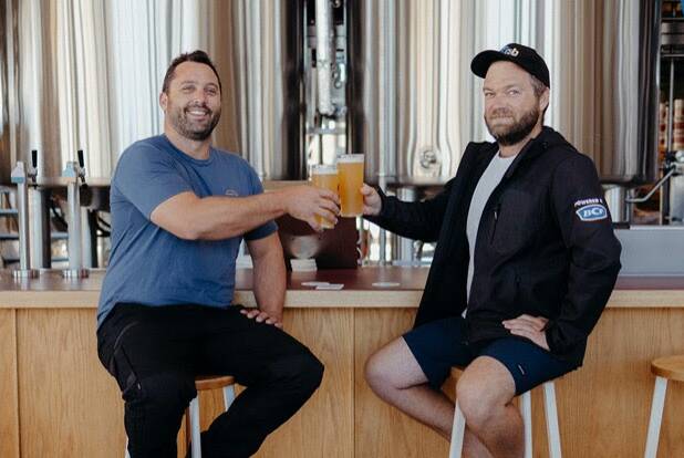 Shelter Brewing Co. head brewer Jason Credaro and WA OzFish program manager Steve Pursell. Picture is supplied. 