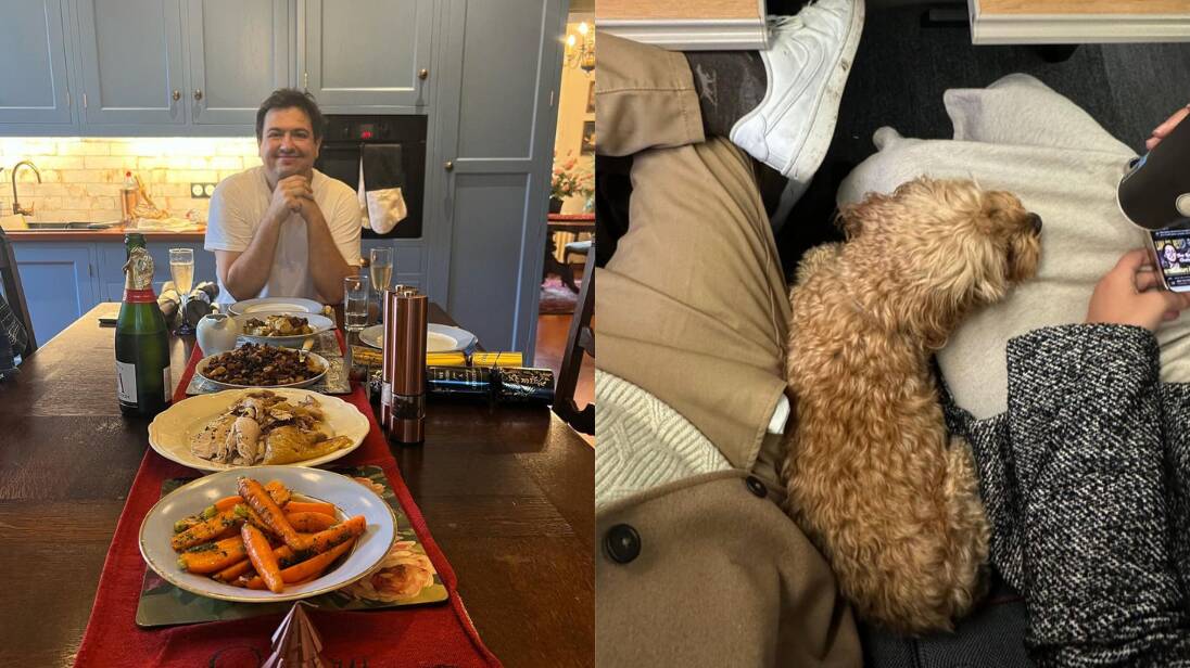 Brittany Higgins' partner David Sharaz (left), and travelling with their dog (right). Picture by Instagram/@brittanyhiggins___