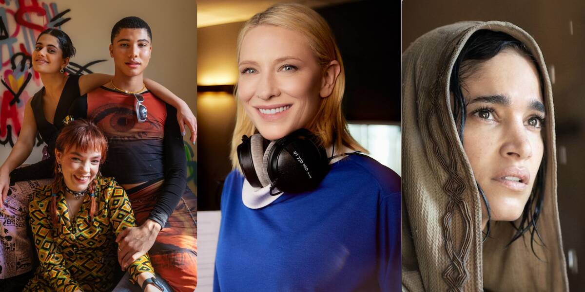 Cast of Heartbreak High, Cate Blanchett in recording studio and still from Rebel Moon. Pictures by Netflix