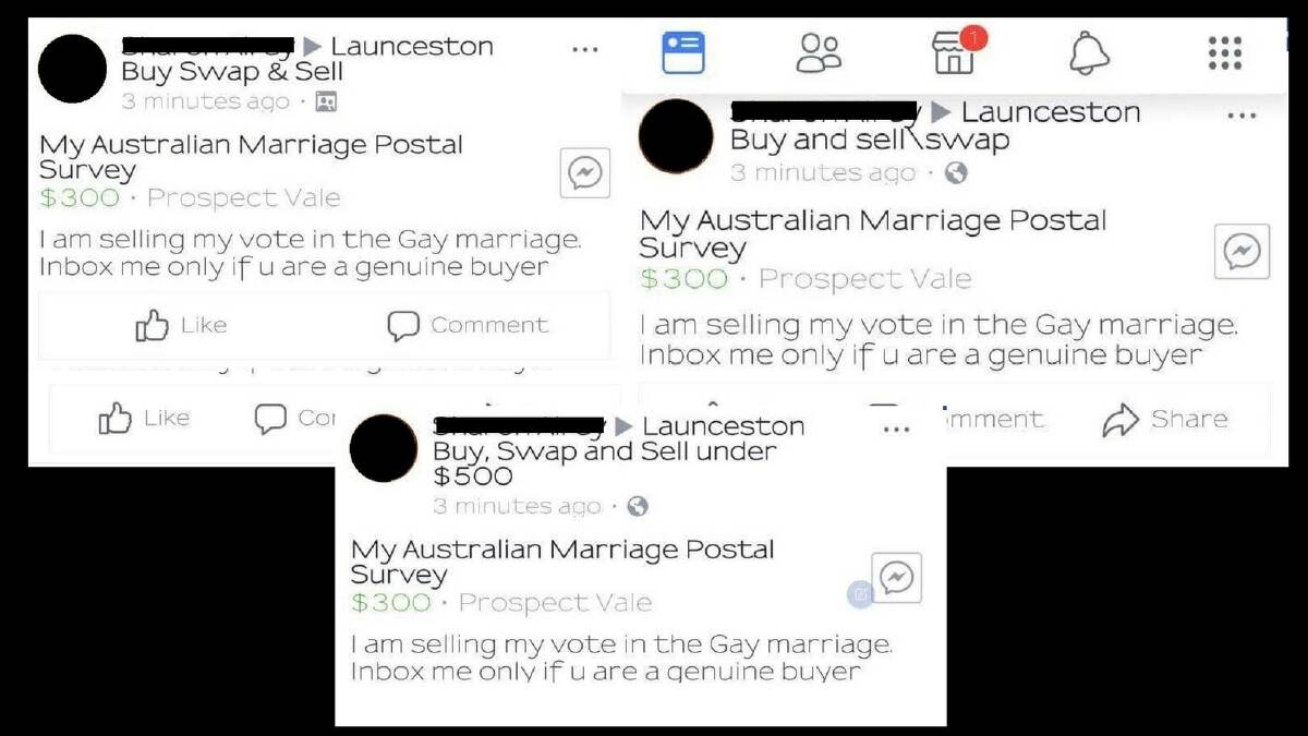 Tasmanian attempts to sell postal vote on Facebook