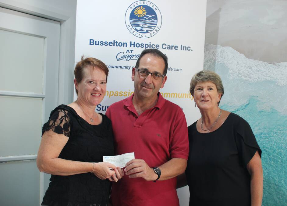 Busselton Hospice Care Inc chief executive officer Rosie Brown with House Concert organisers Nick and Kerry Fucile. Photo: Jesinta Burton.
