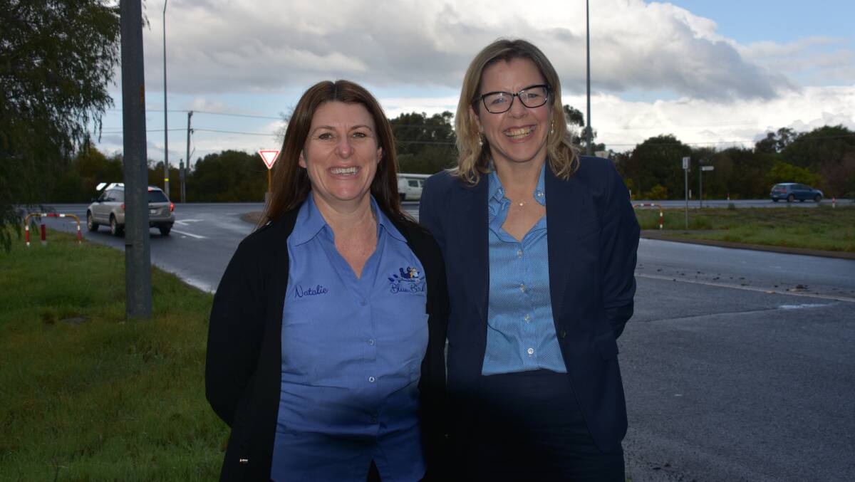 Bluebird childcare centre Natalie Gordon and Libby Mettam at the notorious intersection which is set to get a roundabout to improve safety.