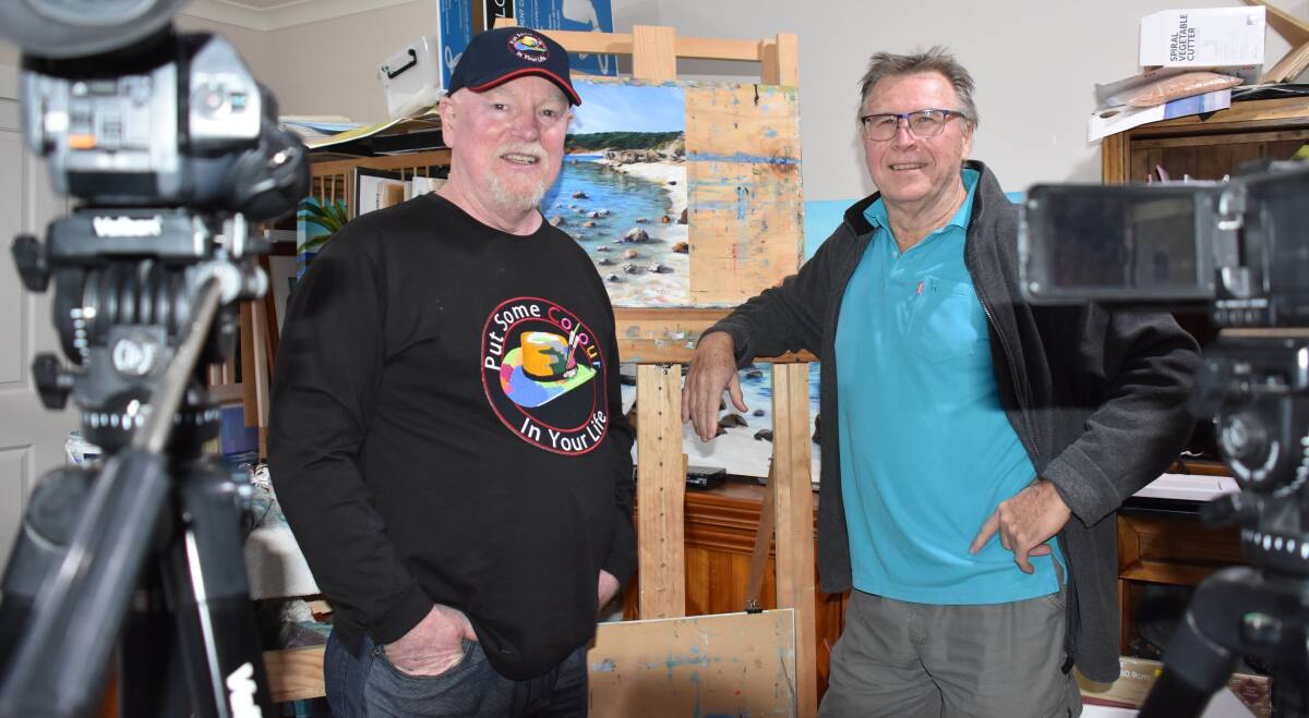 Colour in Your Life host Graeme Stevenson OAM with Busselton artist Steve Vigors who will be featured on his television series which showcases artists from around the world to a global audience.