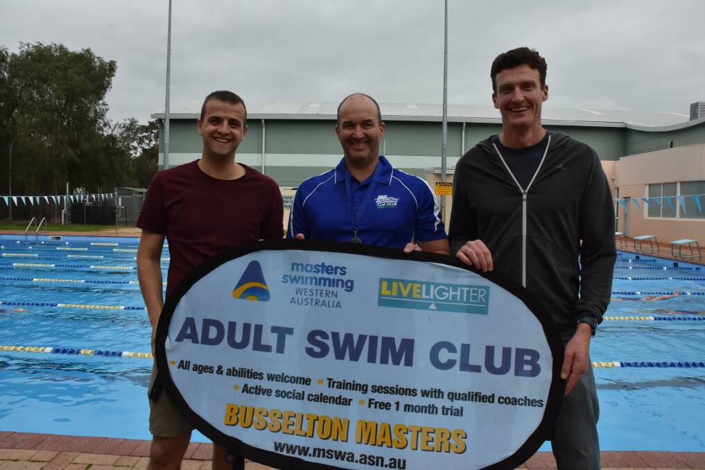 Busselton Masters Swim Club members Mark Pizey, Peter Pavlinovich and Brett Edwards.