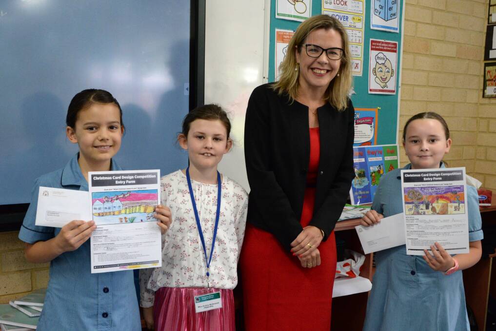 Vasse MLA Libby Mettam and the runners up from last year's Christmas card design competition. Entries for the competition close on Friday November 1. Image supplied.