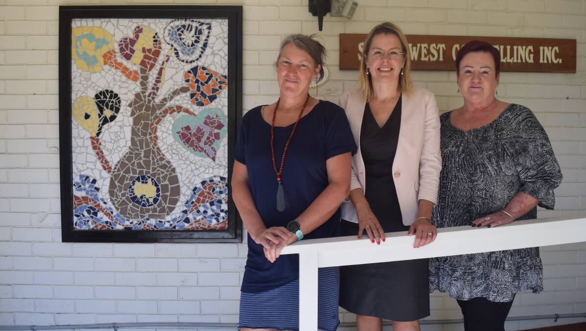 South West Counselling community development officer Bev Atkinson, Vasse MP and board member Libby Mettam and chief executive officer Karen Sommerville face an uncertain future.