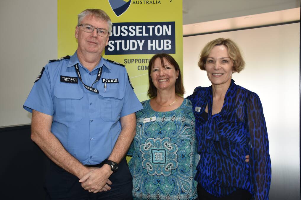 South West Family Domestic Violence Unit officer in charge Don McLean, QLD centre for Domestic and Family Violence Research Dr Marika Guggisberg and CQ University Busselton Study Hub coordinator Angela Bancihon.